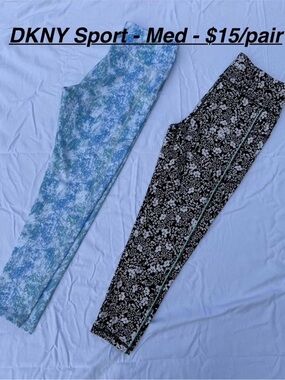DKNY Sport Blue Marble & Black Floral Leggings - Pack of 2